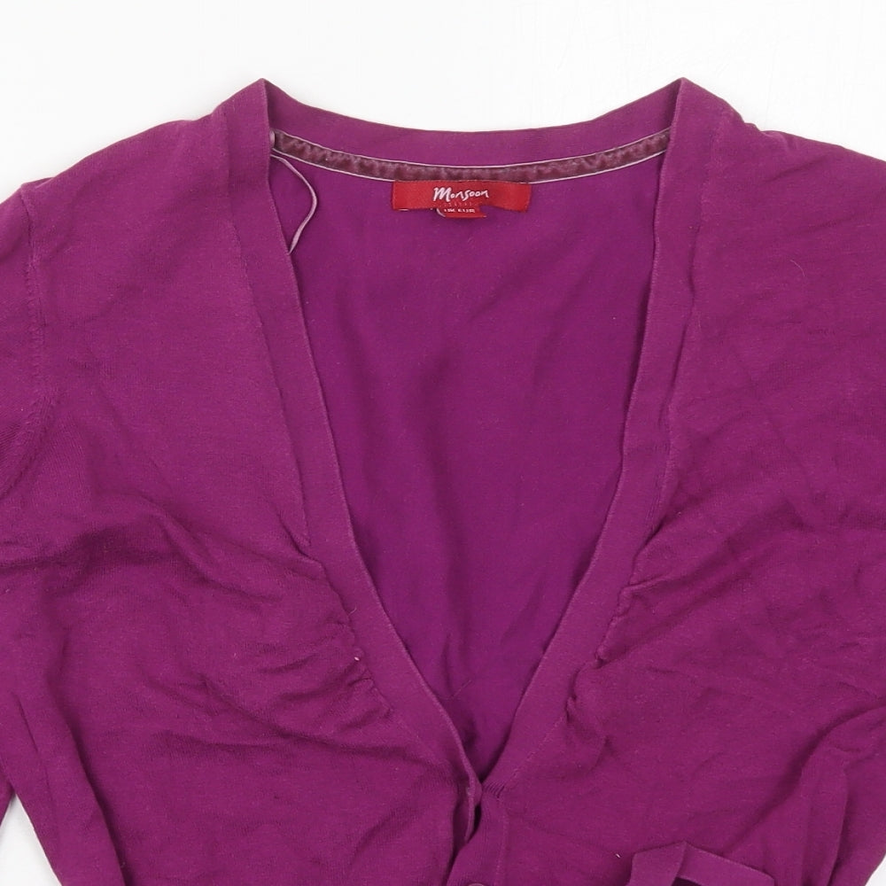 Monsoon Womens Purple V-Neck  Cotton Cardigan Jumper Size 14