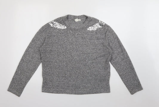 H&M Womens Grey Crew Neck  Polyester Pullover Jumper Size XS