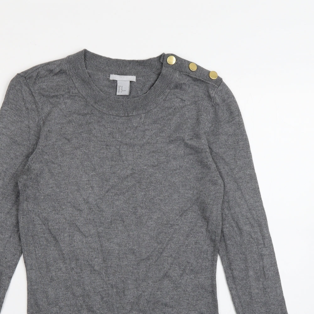 H&M Womens Grey Round Neck  Polyamide Pullover Jumper Size M