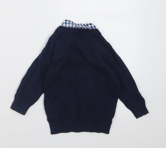 Matalan Boys Blue Check Cotton Pullover Jumper Size 9-12 Months  Pullover
