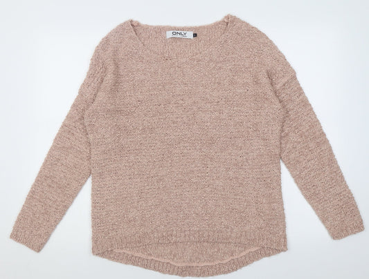 Only Womens Beige Scoop Neck  Acrylic Pullover Jumper Size L