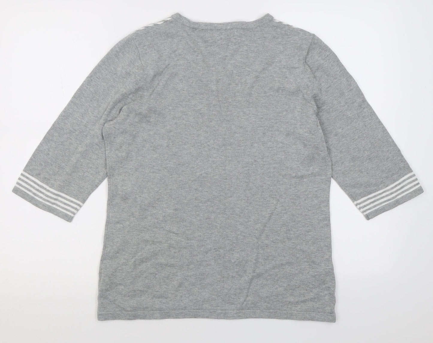 collection l Womens Grey V-Neck Striped Cotton Pullover Jumper Size 14