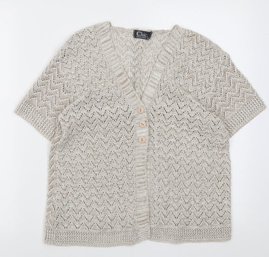 Chic London Paris Womens Beige V-Neck  Acrylic Cardigan Jumper Size XL