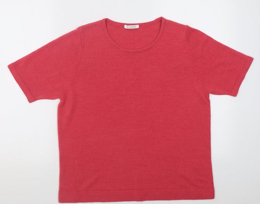 Classic Womens Pink Crew Neck  Acrylic Pullover Jumper Size 16