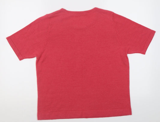 Classic Womens Pink Crew Neck  Acrylic Pullover Jumper Size 16