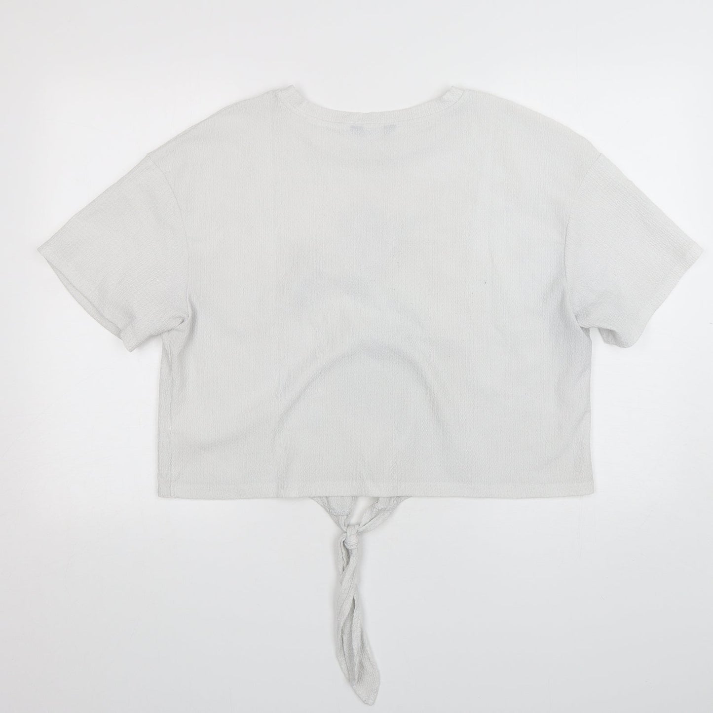 MAX Womens White  Polyester Cropped T-Shirt Size 14 Round Neck