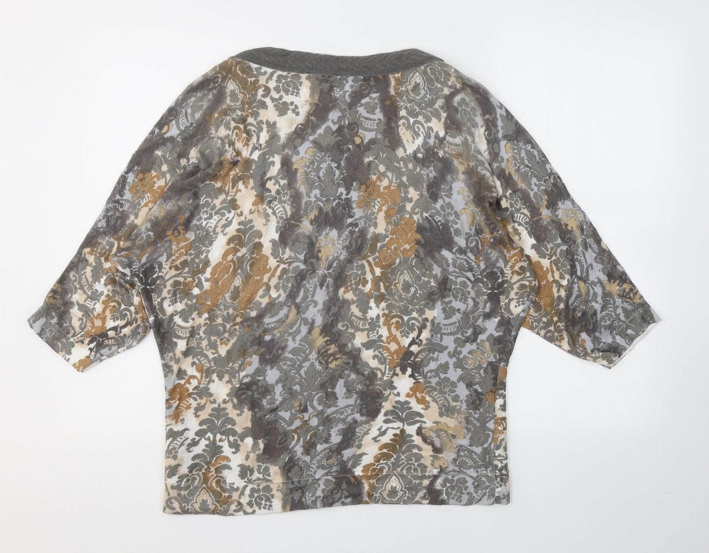 Emreco Womens Grey Geometric Viscose Jersey Blouse Size S Round Neck