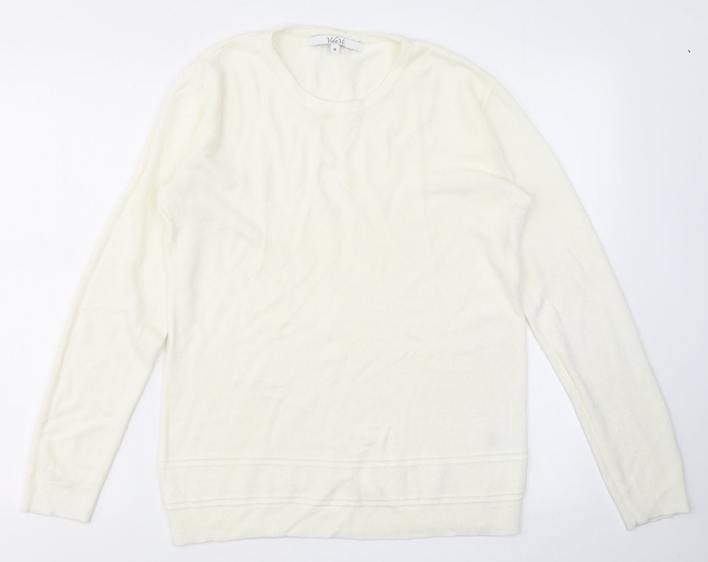 VIDA VI Womens White Round Neck  Acrylic Pullover Jumper Size M