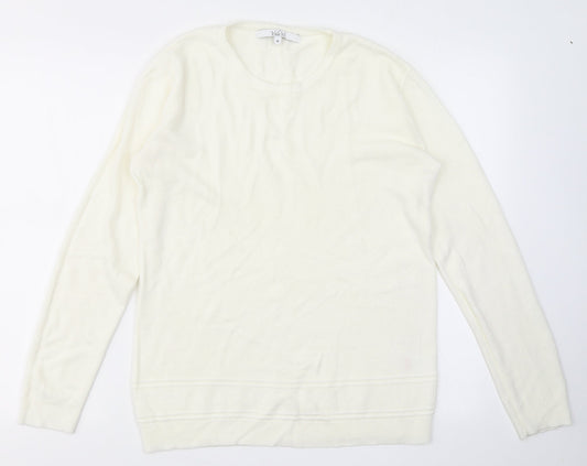 VIDA VI Womens White Round Neck  Acrylic Pullover Jumper Size M