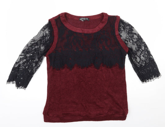 Vegas Womens Red Round Neck  Acrylic Pullover Jumper Size S   - Lace sleeves