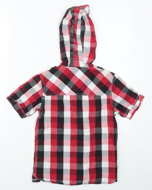 Benzini Boys Red Check Cotton Basic Button-Up Size S High Neck Button