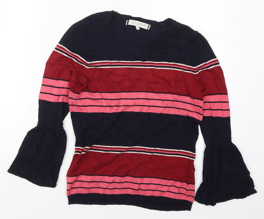 Principles Womens Pink Round Neck Striped Viscose Pullover Jumper Size 8