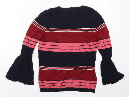 Principles Womens Pink Round Neck Striped Viscose Pullover Jumper Size 8