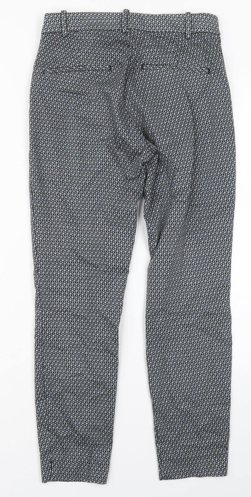 H&M Womens Blue Geometric Cotton Carrot Trousers Size 8 L27 in Regular Zip