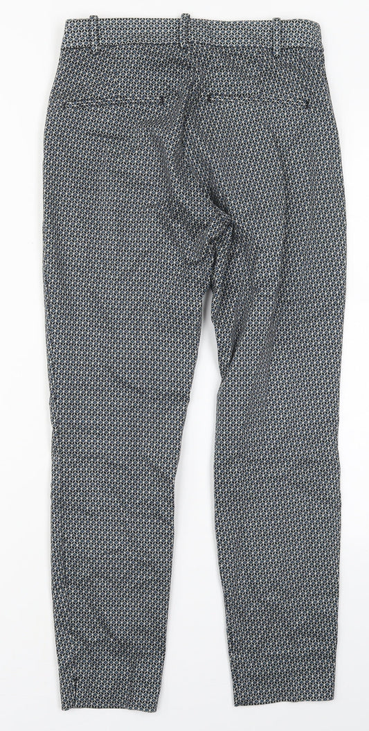 H&M Womens Blue Geometric Cotton Carrot Trousers Size 8 L27 in Regular Zip