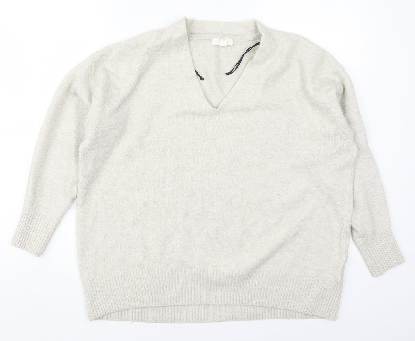 H&M Womens Grey V-Neck  Polyester Pullover Jumper Size L