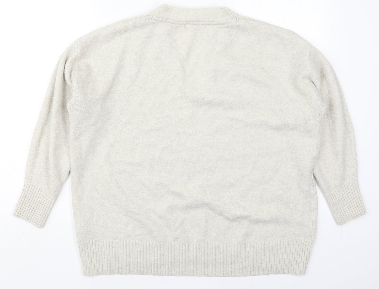 H&M Womens Grey V-Neck  Polyester Pullover Jumper Size L