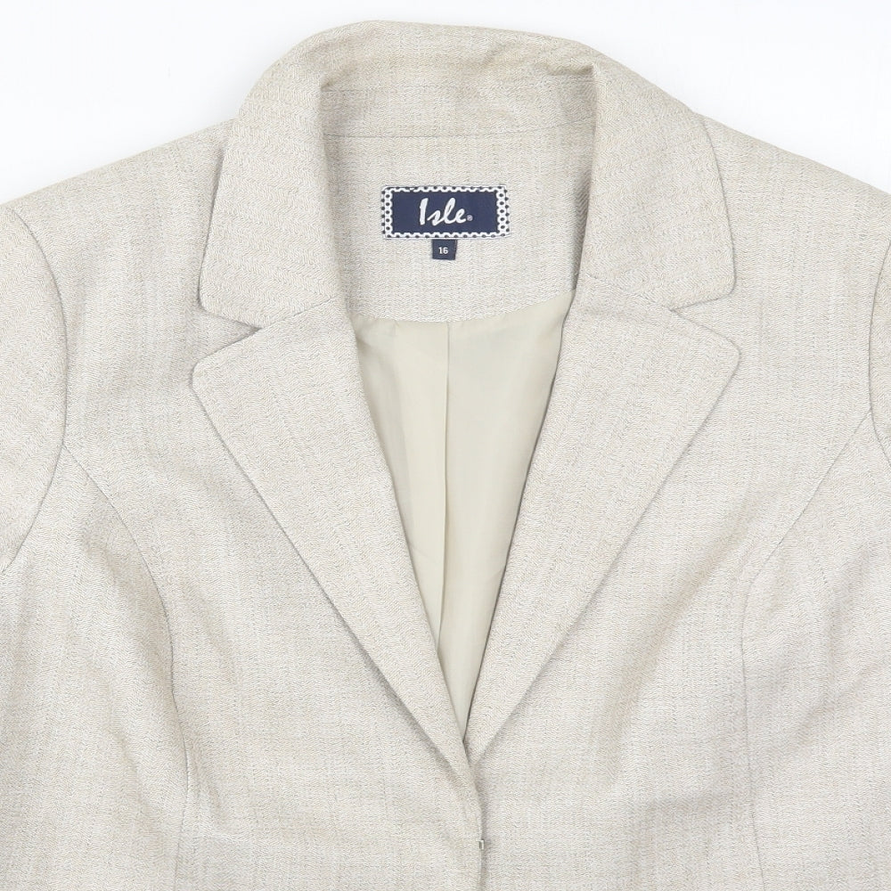 Isle Womens Beige   Jacket  Size 16  Hook & Eye