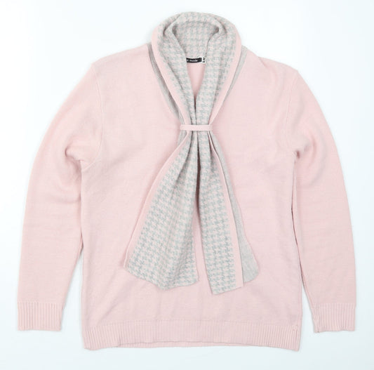 Mia Moda Womens Pink Collared Houndstooth Acrylic Pullover Jumper Size S