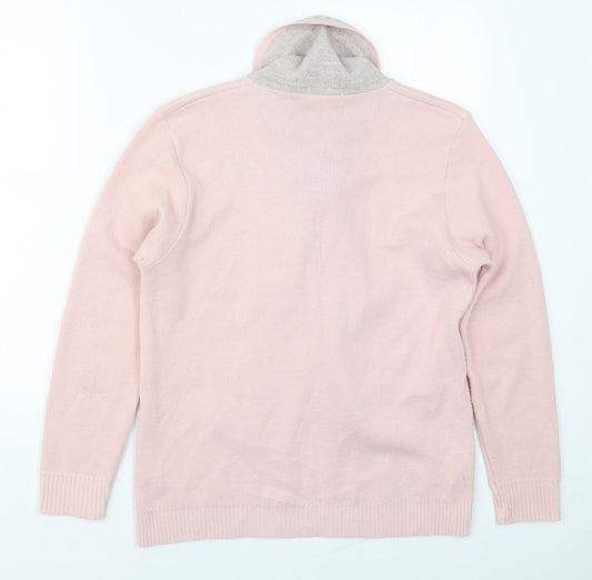 Mia Moda Womens Pink Collared Houndstooth Acrylic Pullover Jumper Size S