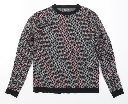 Matalan Womens Red Crew Neck Geometric Nylon Pullover Jumper Size 8