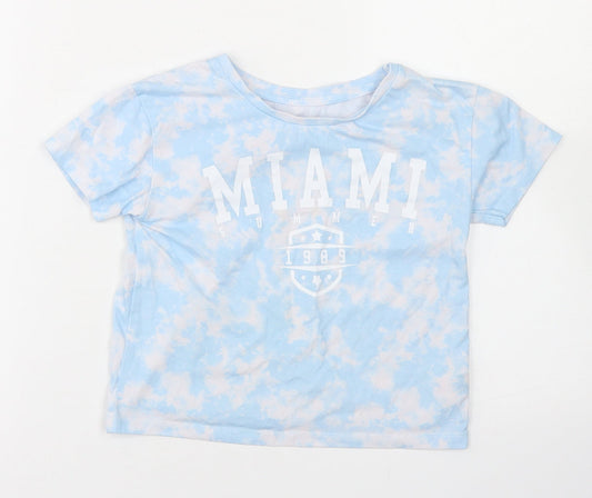 Dunnes Stores Girls Blue  Polyester Cropped T-Shirt Size 6-7 Years Crew Neck  - Tie Dye