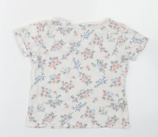 Primark Girls White Floral Cotton Basic T-Shirt Size 7-8 Years Crew Neck  - Happiness