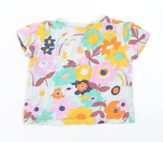 NEXT Girls Multicoloured Floral Cotton Basic T-Shirt Size 9-12 Months Crew Neck