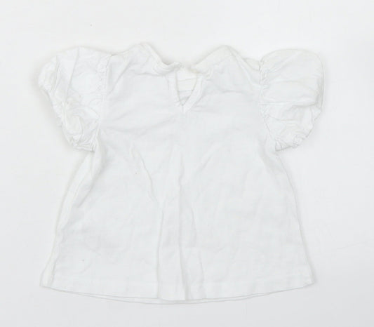 NEXT Girls White  Cotton Basic T-Shirt Size 6-9 Months Crew Neck Button - Puff Sleeve