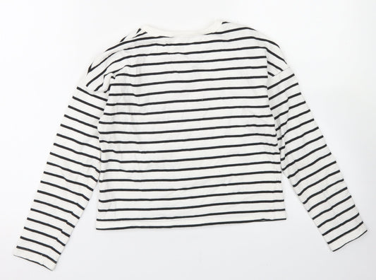 Dunnes Stores Girls White Striped Cotton Pullover Sweatshirt Size 10-11 Years   - Cropped