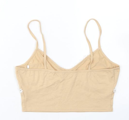 ROMWE Womens Beige  Cotton Cropped Tank Size M V-Neck