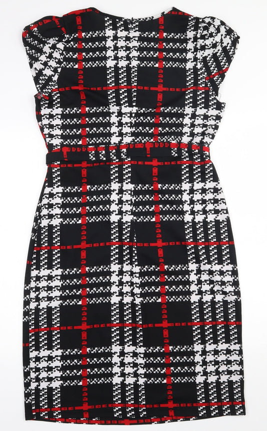 SheIn Womens Multicoloured Geometric Polyester Pencil Dress  Size XL  Round Neck Zip
