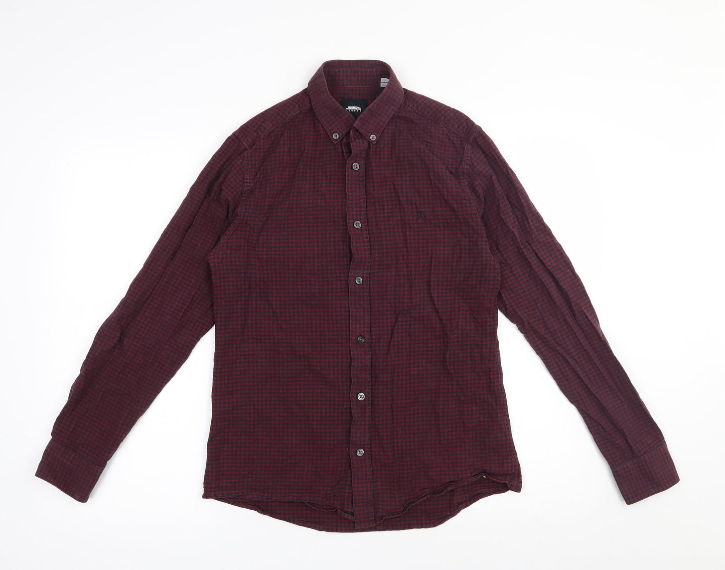 Burton Mens Red Check Cotton  Button-Up Size S Collared Button