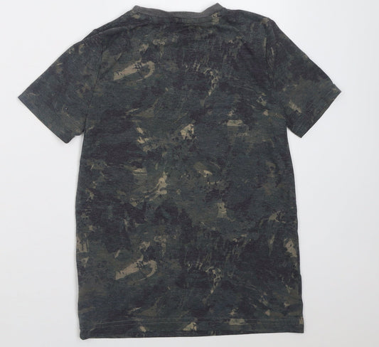 F&F Boys Green Camouflage Polyester Basic T-Shirt Size 8-9 Years Crew Neck Pullover - Attitude