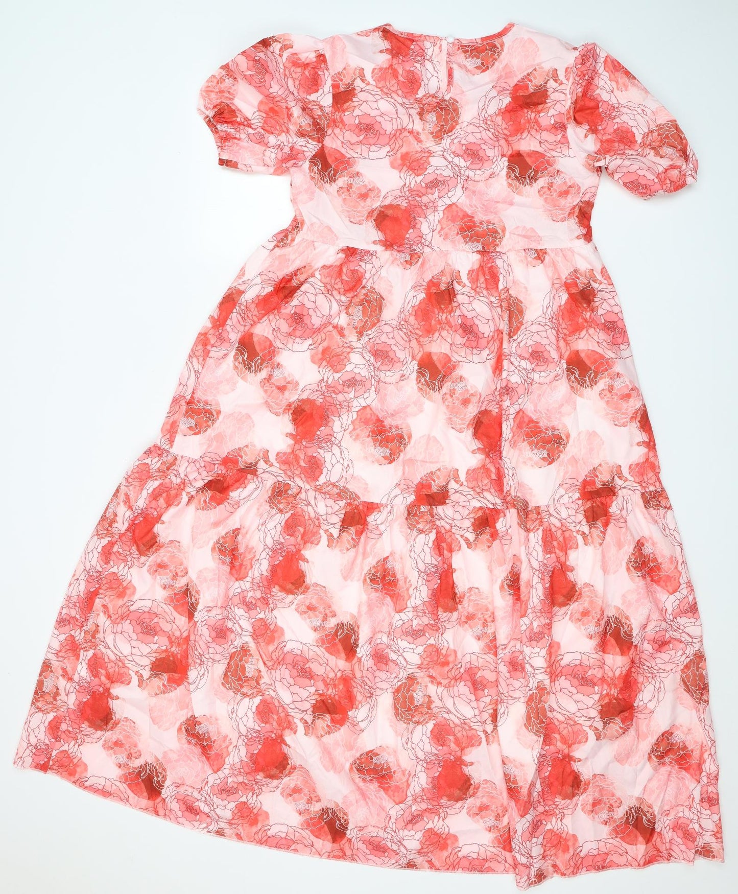 SheIn Womens Red Floral Cotton A-Line  Size S  Round Neck Button