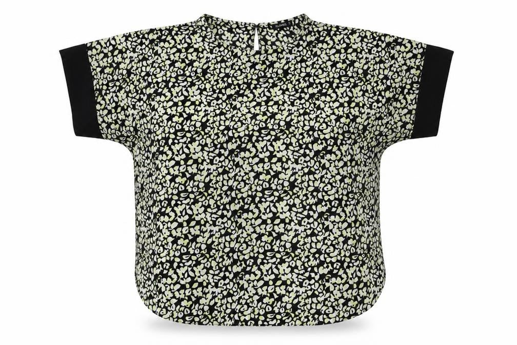 Dunnes Womens Black Geometric Polyester Jersey Blouse Size M Round Neck