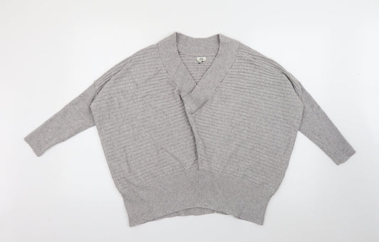 River Island Womens Grey V-Neck  Viscose Pullover Jumper Size M