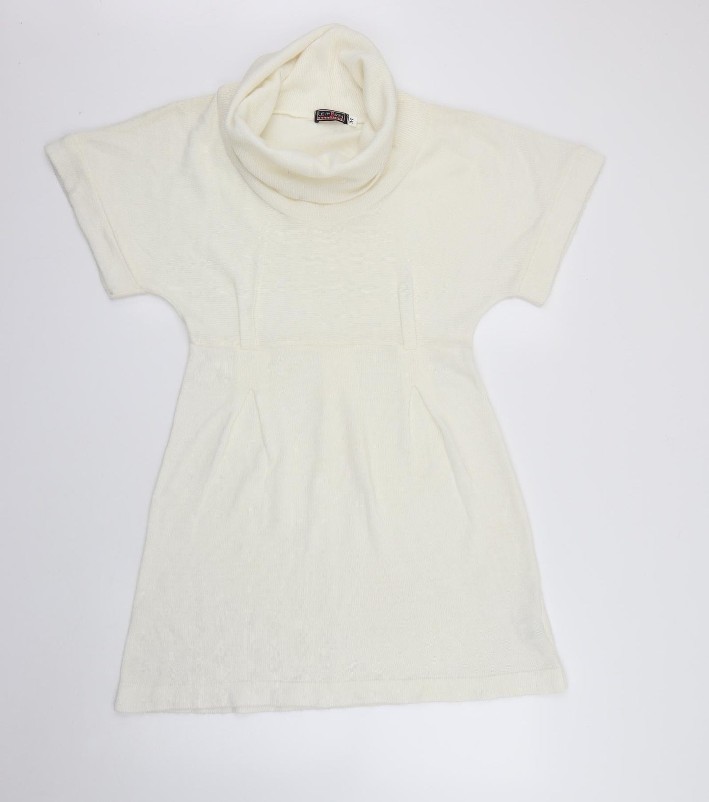Lemssy Womens Ivory  Acrylic A-Line  Size M  Roll Neck