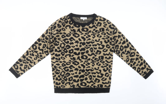 Introspect Womens Beige Crew Neck Animal Print Acrylic Pullover Jumper Size M