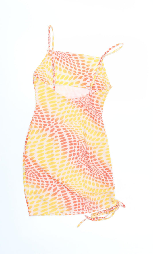 SheIn Womens Orange Geometric Polyester Bodycon  Size XS  Square Neck Tie