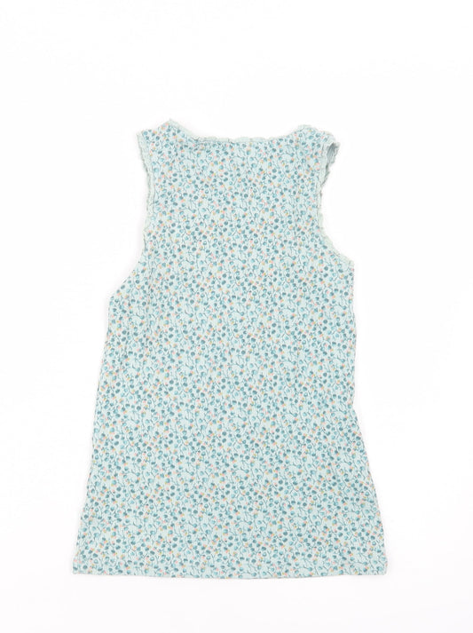 NEXT Girls Green Floral Cotton Basic Tank Size 9 Years Crew Neck Pullover