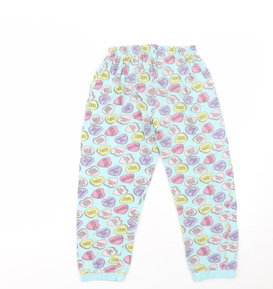 hullabaloo Girls Blue Geometric Cotton  Pyjama Pants Size 11-12 Years   - Heart Print