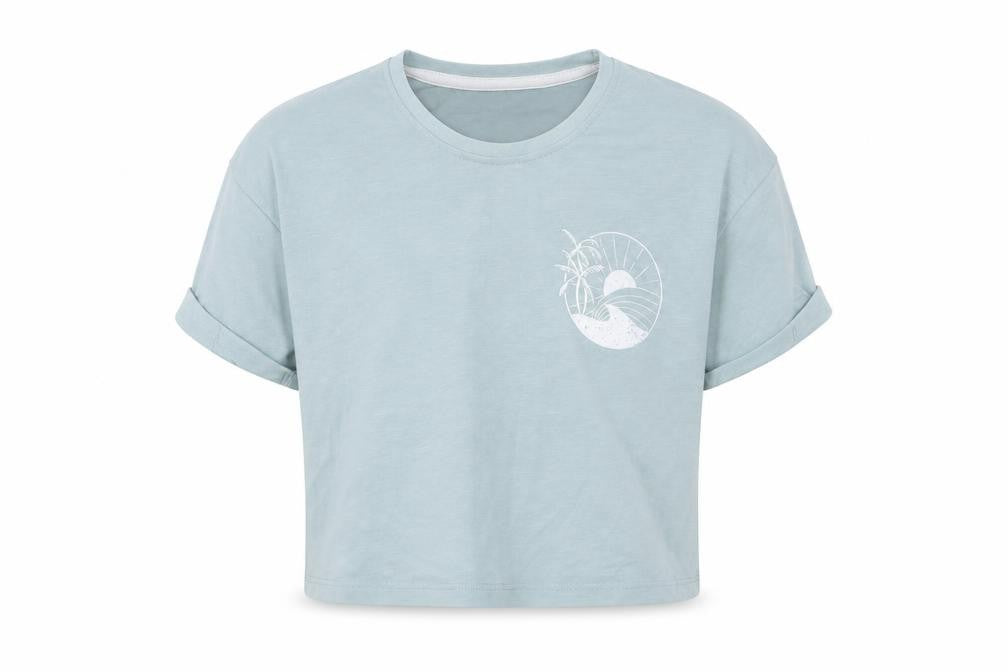 George Girls Green  Cotton Cropped T-Shirt Size 10-11 Years Crew Neck Pullover - Palm Tree & Sun