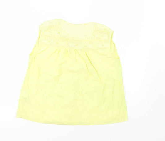 NEXT Girls Yellow  Cotton Basic Button-Up Size 12 Years Crew Neck Button - Lace Detail