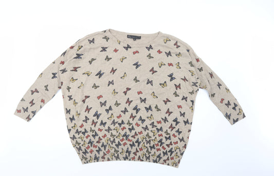 Mela Loves London Womens Beige Crew Neck Geometric Polyamide Pullover Jumper Size M   - Butterfly Print