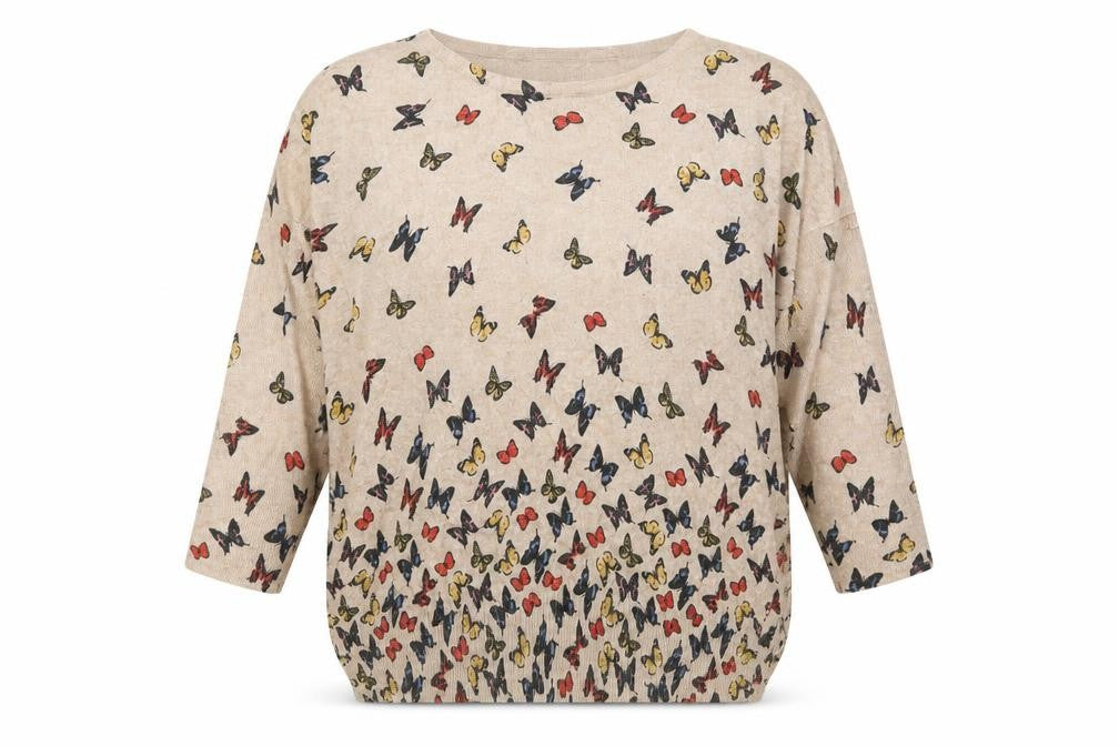 Mela Loves London Womens Beige Crew Neck Geometric Polyamide Pullover Jumper Size M   - Butterfly Print
