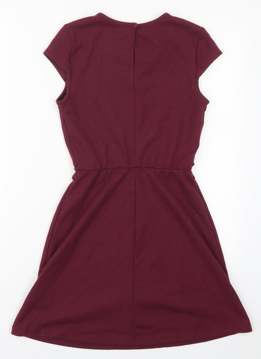 Topshop Womens Purple  Polyester Skater Dress  Size 6  Off the Shoulder Button
