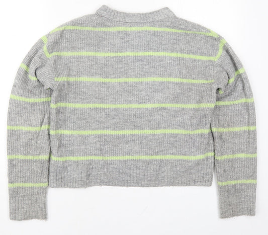 H&M Womens Grey Round Neck Striped Acrylic Pullover Jumper Size XS   - Green