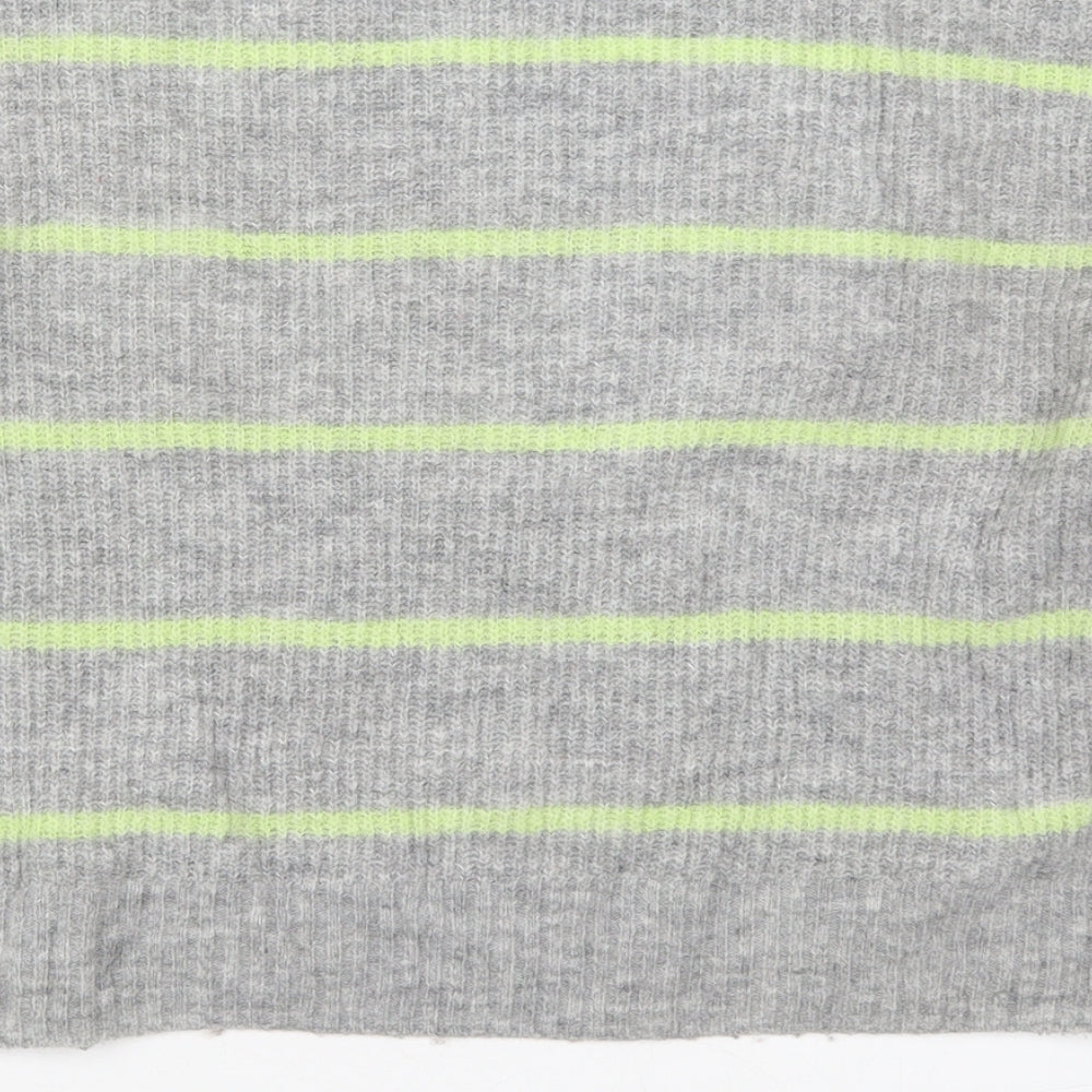 H&M Womens Grey Round Neck Striped Acrylic Pullover Jumper Size XS   - Green