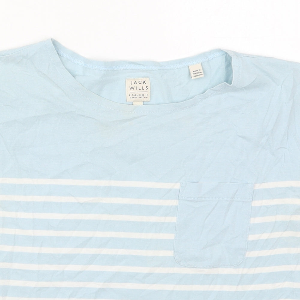 Jack Wills Womens Blue Striped Cotton Basic T-Shirt Size 6 Crew Neck
